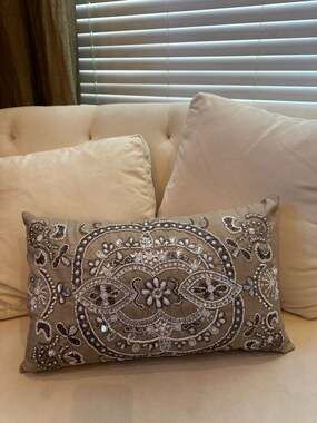 Pier 1 Imports Beaded and Sequined Lumbar Decorative Pillow 15x9
